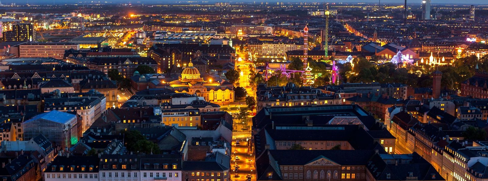 Copenhagen Denmark skyline city lights and modern buildings